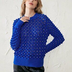 Pointelle Knit Sweater Blue